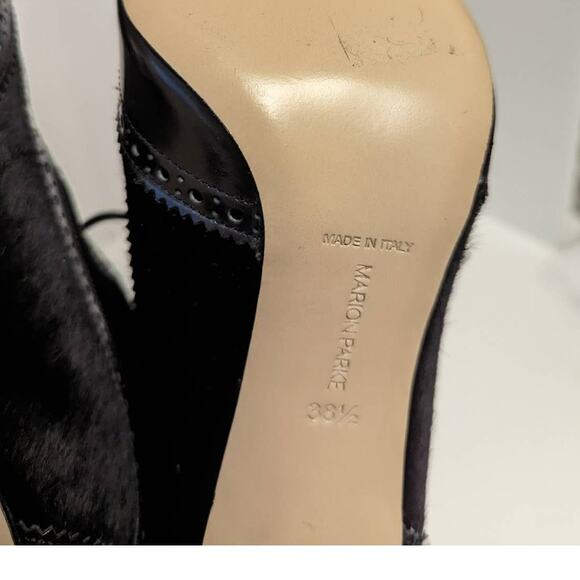 Marion Parke Miki Black Ankle Boot Stiletto Lace Suede Calf Hair Oxford 38.5 - Picture 7 of 13